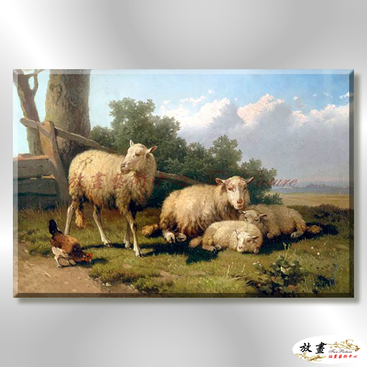 羊32 純手繪 油畫 橫幅 褐綠 中性色系 動物 大自然 藝術畫 掛畫 生肖 客廳 裝潢 室內設計