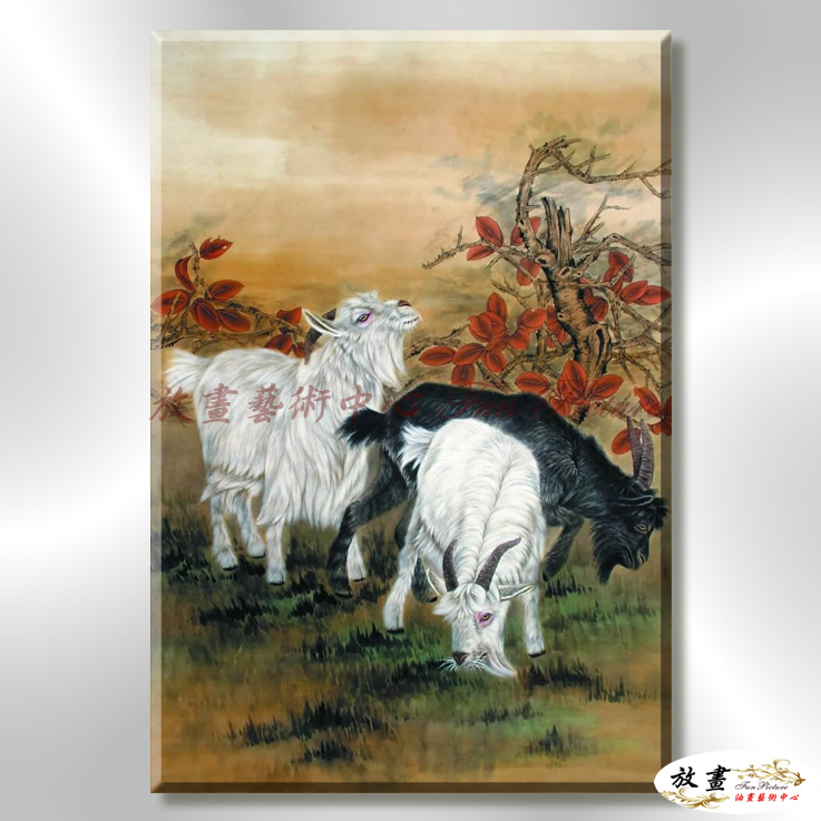 羊38 純手繪 油畫 直幅 褐綠 中性色系 動物 大自然 藝術畫 掛畫 生肖 工筆 裝潢 室內設計