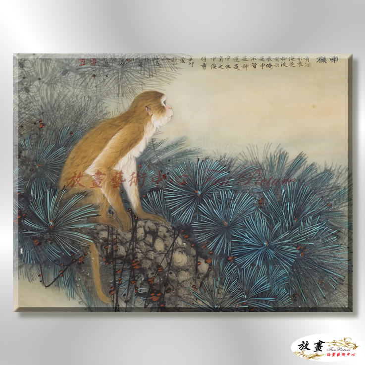 猴02 純手繪 油畫 橫幅 灰褐 中性色系 動物 大自然 藝術畫 掛畫 生肖 工筆 裝潢 室內設計