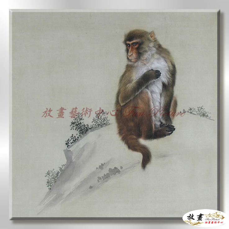 猴03 純手繪 油畫 方型 灰褐 中性色系 動物 大自然 藝術畫 掛畫 生肖 工筆 裝潢 室內設計