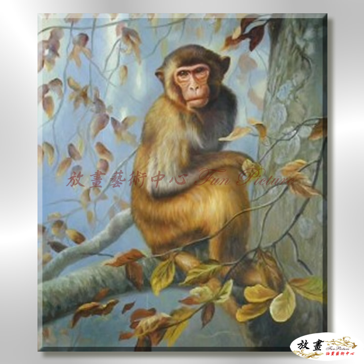 猴06 純手繪 油畫 直幅 灰褐 中性色系 動物 大自然 藝術畫 掛畫 生肖 工筆 裝潢 室內設計