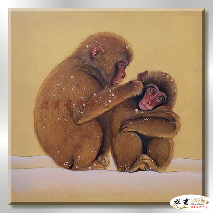 猴10 純手繪 油畫 方形 褐咖 中性色系 動物 大自然 藝術畫 掛畫 生肖 工筆 裝潢 室內設計