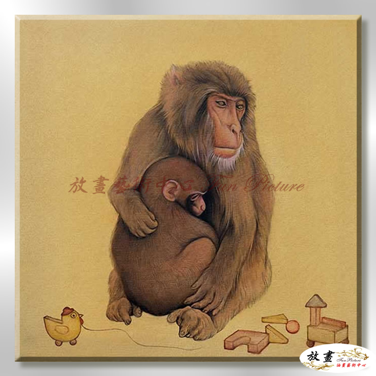 猴11 純手繪 油畫 方形 褐咖 中性色系 動物 大自然 藝術畫 掛畫 生肖 工筆 裝潢 室內設計