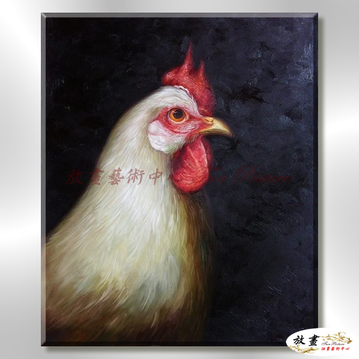 雞02 純手繪 油畫 直幅 黑灰 中性色系 動物 大自然 藝術畫 掛畫 生肖 求運 藝術品 裝潢 室內設計