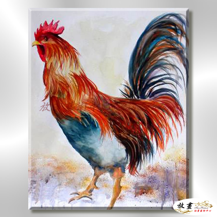 雞15 純手繪 油畫 直幅 紅灰 中性色系 動物 大自然 藝術畫 掛畫 生肖 求運 藝術品 裝潢 室內設計