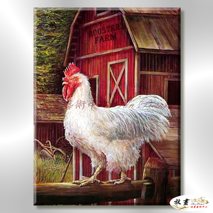 雞17 純手繪 油畫 直幅 紅白 中性色系 動物 大自然 藝術畫 掛畫 生肖 求運 藝術品 裝潢 室內設計