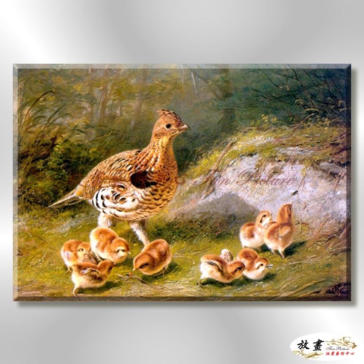 雞24 純手繪 油畫 橫幅 褐咖 中性色系 動物 大自然 藝術畫 掛畫 生肖 求運 藝術品 寫實 室內設計
