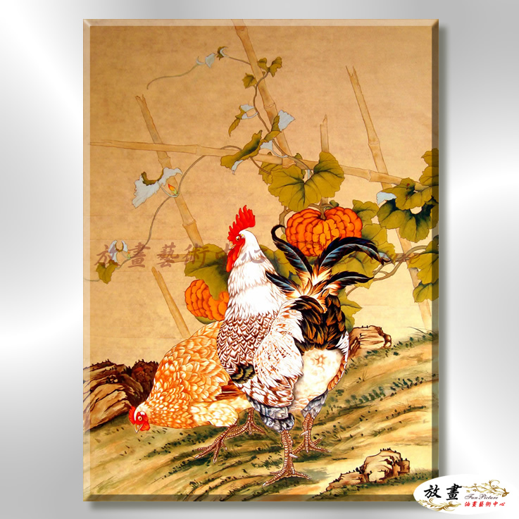 雞31 純手繪 油畫 直幅 黃褐 暖色系 動物 大自然 藝術畫 掛畫 生肖 求運 藝術品 工筆 室內設計