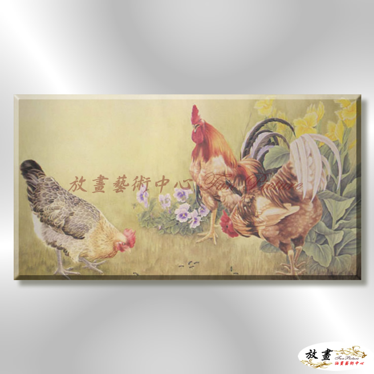 雞33 純手繪 油畫 橫幅 褐咖 中性色系 動物 大自然 藝術畫 掛畫 生肖 求運 藝術品 寫實 室內設計