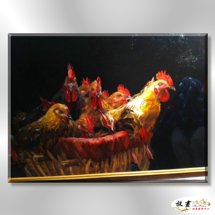 雞35 純手繪 油畫 橫幅 黑咖 中性色系 動物 大自然 藝術畫 掛畫 生肖 求運 藝術品 寫實 室內設計