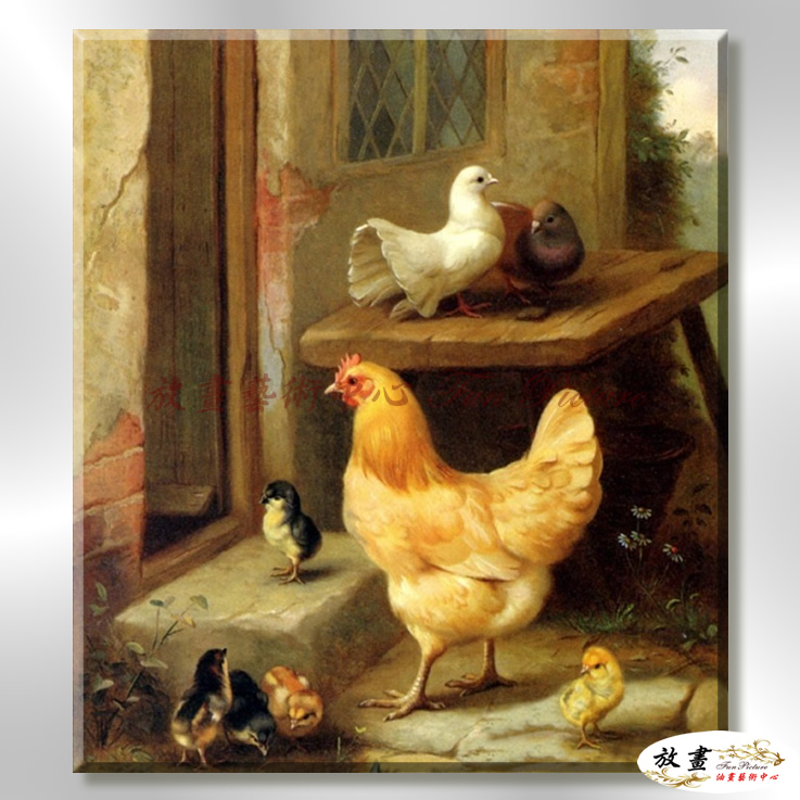 雞36 純手繪 油畫 直幅 褐咖 中性色系 動物 大自然 藝術畫 掛畫 生肖 求運 藝術品 寫實 室內設計
