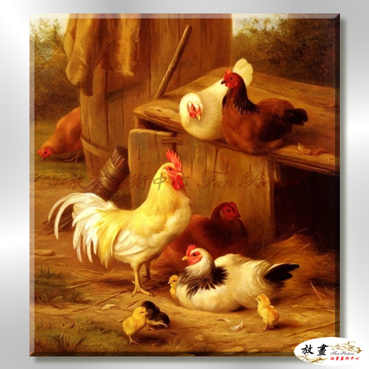 雞37 純手繪 油畫 直幅 黃褐 暖色系 動物 大自然 藝術畫 掛畫 生肖 求運 藝術品 寫實 室內設計