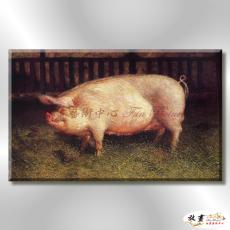 豬08 純手繪 油畫 橫幅 褐咖 中性色系 動物 大自然 藝術畫 掛畫 生肖 求運 藝術品 寫實 室內設計