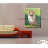 狗12 純手繪 油畫 直幅 綠褐 中性色系 動物 大自然 藝術畫 掛畫 生肖 求運 藝術品 寫實 室內設計