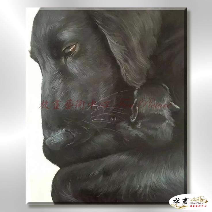 狗19 純手繪 油畫 直幅 黑色 中性色系 動物 大自然 藝術畫 掛畫 生肖 求運 藝術品 寫實 室內設計