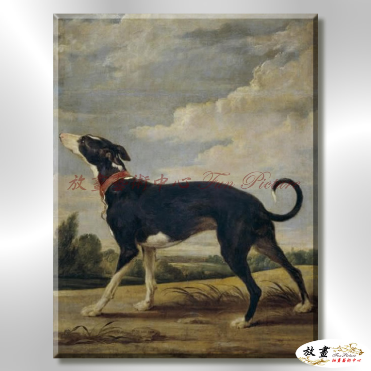 狗24 純手繪 油畫 直幅 黑褐 中性色系 動物 大自然 藝術畫 掛畫 生肖 求運 藝術品 寫實 室內設計