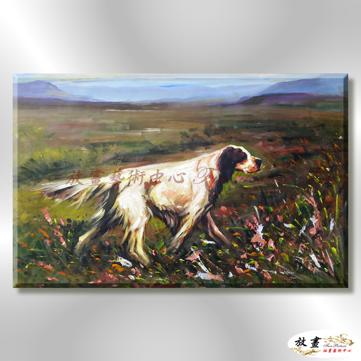 狗33 純手繪 油畫 橫幅 綠褐 中性色系 動物 大自然 藝術畫 掛畫 生肖 求運 藝術品 印象 室內設計