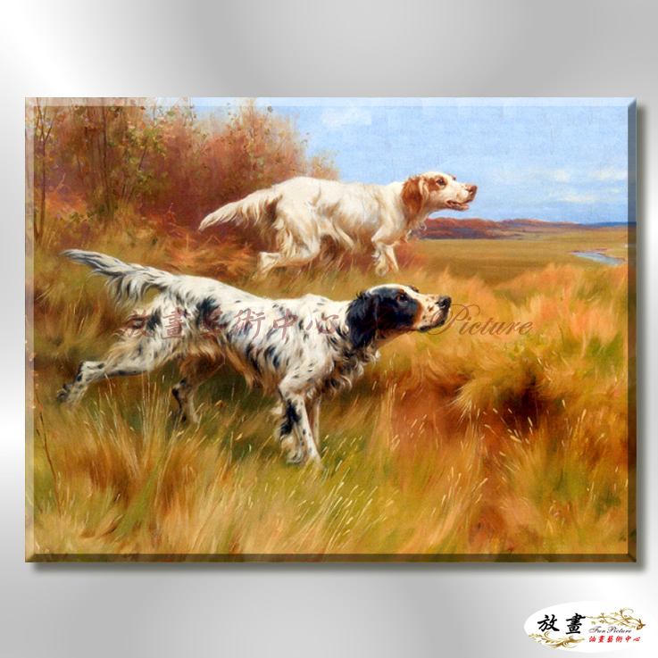 狗48 純手繪 油畫 橫幅 褐綠 中性色系 動物 大自然 藝術畫 掛畫 生肖 求運 藝術品 寫實 室內設計