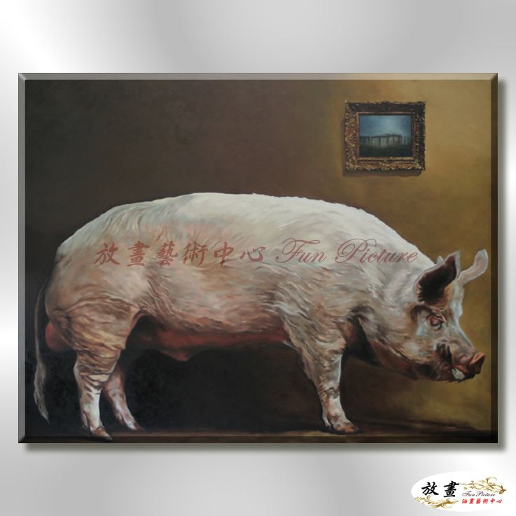 豬05 純手繪 油畫 橫幅 褐咖 中性色系 動物 大自然 藝術畫 掛畫 生肖 求運 藝術品 寫實 室內設計