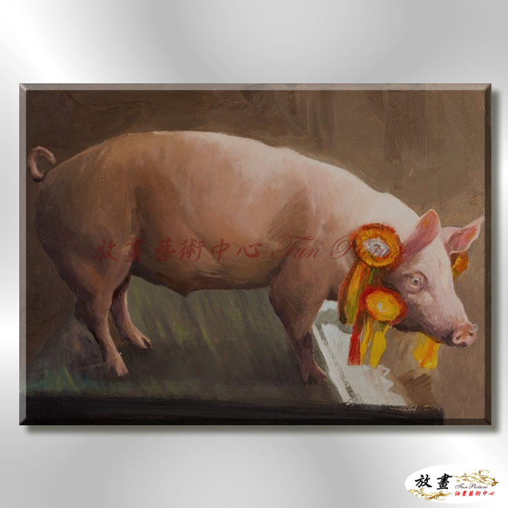 豬06 純手繪 油畫 橫幅 褐咖 中性色系 動物 大自然 藝術畫 掛畫 生肖 求運 藝術品 寫實 室內設計