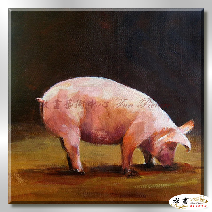 豬07 純手繪 油畫 方形 褐咖 中性色系 動物 大自然 藝術畫 掛畫 生肖 求運 藝術品 寫實 室內設計