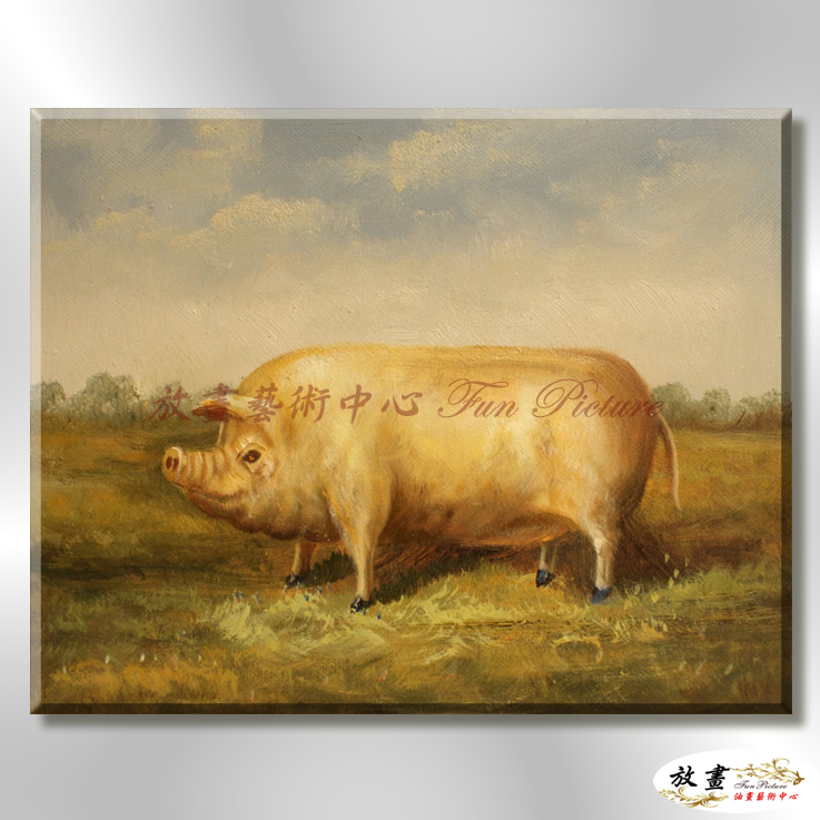 豬11 純手繪 油畫 橫幅 褐綠 中性色系 動物 大自然 藝術畫 掛畫 生肖 求運 藝術品 寫實 室內設計