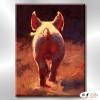 豬12 純手繪 油畫 直幅 紅咖 暖色系 動物 大自然 藝術畫 掛畫 生肖 求運 藝術品 寫實 室內設計