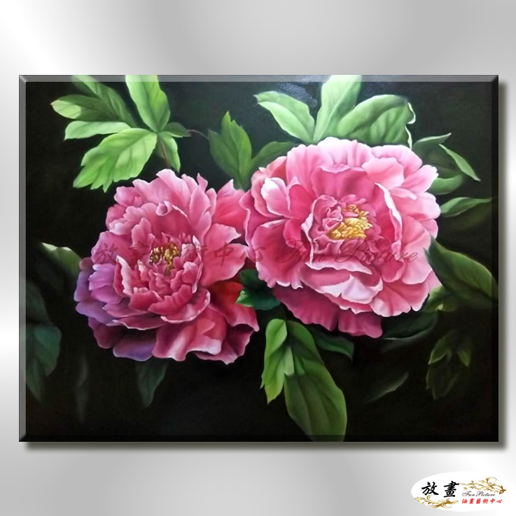 寫實牡丹M253 純手繪 油畫 橫幅 粉紅 暖色系 文公尺 吉祥 招財 風水 命理 花卉 藝品 超寫實