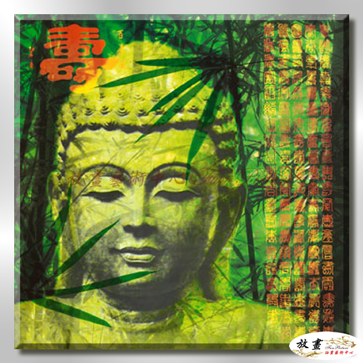 宗教肖像FR030 純手繪 油畫 方形 綠色 冷色系 文化 吉祥 禪意 風水 命理 禮佛 修道 文藝品