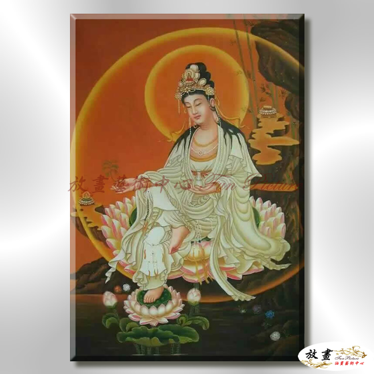 宗教肖像FR051 純手繪 油畫 直幅 橙綠 中性色系 文化 吉祥 禪意 風水 命理 禮佛 修道 文藝品