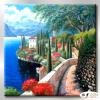 地中海風景De006 純手繪 油畫 方形 藍綠 冷色系 浪漫 歐式 咖啡廳 民宿 餐廳 海岸線 藝術品 
