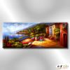 地中海風景De011 純手繪 油畫 橫幅 藍褐 中性色系 浪漫 歐式 咖啡廳 民宿 餐廳 海岸線 藝術品