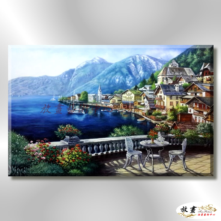 地中海風景De019 純手繪 油畫 橫幅 藍色 冷色系 浪漫 歐式 咖啡廳 民宿 餐廳 海岸線 藝術品