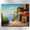 地中海風景De029 純手繪 油畫 橫幅 藍褐 中性色系 浪漫 歐式 咖啡廳 民宿 餐廳 海岸線 藝術品