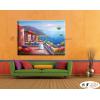 地中海風景De053 純手繪 油畫 橫幅 藍褐 中性色系 浪漫 歐式 咖啡廳 民宿 餐廳 海岸線 藝術品