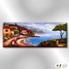 地中海風景De054 純手繪 油畫 橫幅 藍褐 中性色系 浪漫 歐式 咖啡廳 民宿 餐廳 海岸線 藝術品