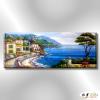 地中海風景De064 純手繪 油畫 橫幅 藍褐 中性色系 浪漫 歐式 咖啡廳 民宿 餐廳 海岸線 藝術品