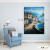 地中海風景De067 純手繪 油畫 直幅 藍褐 中性色系 浪漫 歐式 咖啡廳 民宿 餐廳 海岸線 藝術品