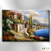 地中海風景De074 純手繪 油畫 橫幅 藍褐 中性色系 浪漫 歐式 咖啡廳 民宿 餐廳 海岸線 藝術品