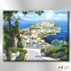 地中海風景De106 純手繪 油畫 橫幅 藍綠 冷色系 浪漫 歐式 咖啡廳 民宿 餐廳 海岸線 藝術品