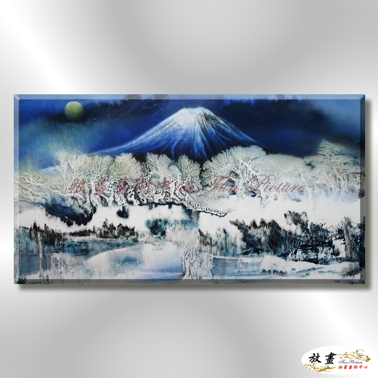 日本風景JP002 純手繪 油畫 橫幅 藍色 冷色系 櫻花林 日本 寫實 山水 花雨 民宿 裝潢 藝術品