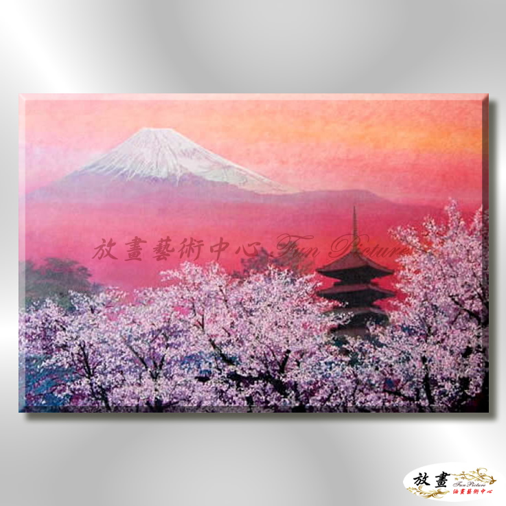 日本風景JP010 純手繪 油畫 橫幅 紅橙 暖色系 櫻花林 日本 寫實 山水 花雨 民宿 裝潢 藝術品