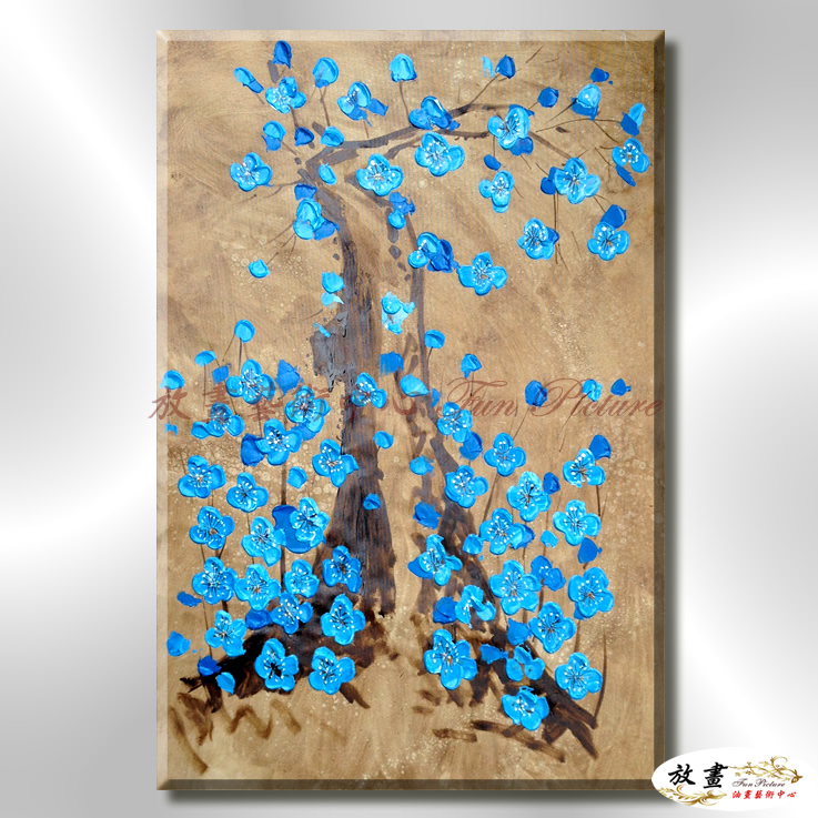 傲骨雪梅NF050 純手繪 油畫 直幅 藍褐 中性色系 精選 招財 風水 刀畫 無框畫 玄關 室內設計