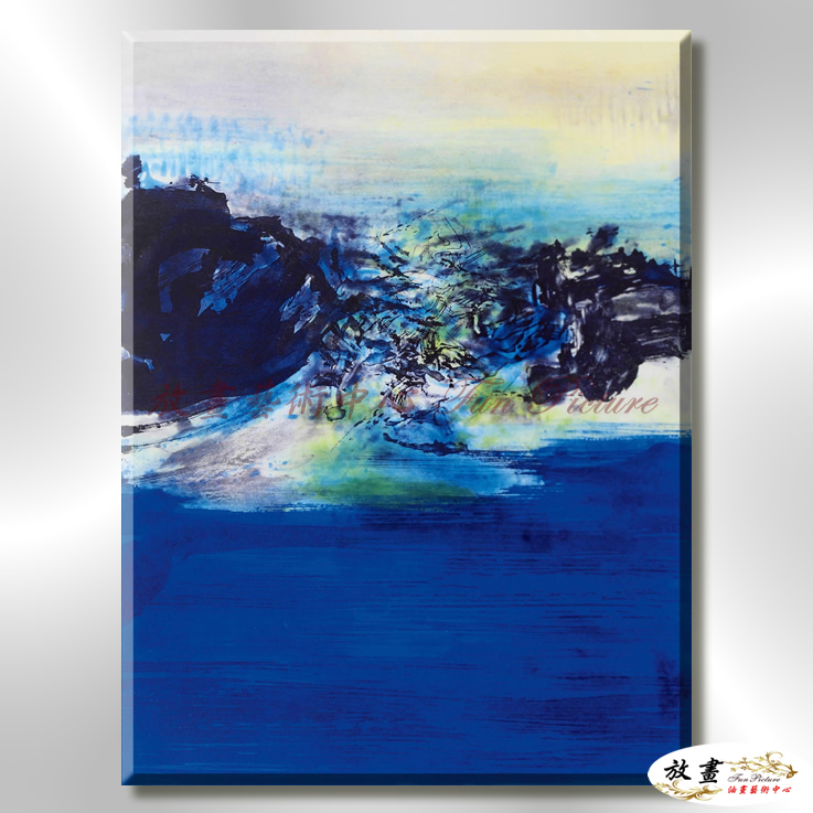 名家抽象A24 純手繪 油畫 直幅 藍色 冷色系 無框畫 名畫 線條 現代抽象 近代名家 大師作品