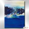 名家抽象A24 純手繪 油畫 直幅 藍色 冷色系 無框畫 名畫 線條 現代抽象 近代名家 大師作品