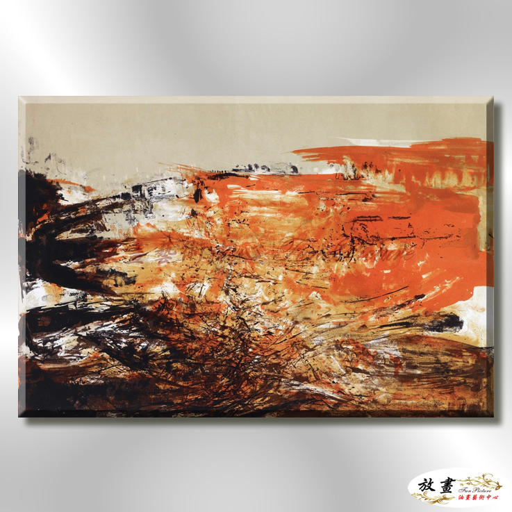 名家抽象A26 純手繪 油畫 橫幅 橙褐 中性色系 無框畫 名畫 線條 現代抽象 近代名家 大師作品