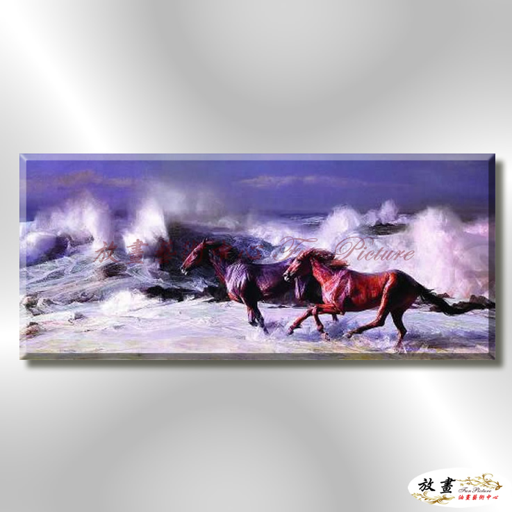 馬112 純手繪 油畫 橫幅 藍紫 冷色系 動物 大自然 藝術畫 掛畫 生肖 客廳 裝潢 室內設計