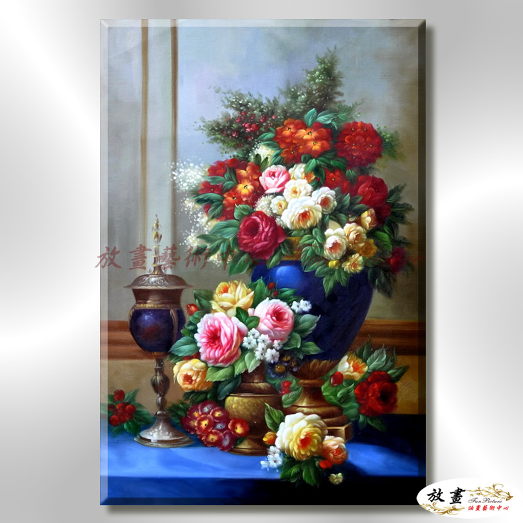 古典花卉79 純手繪 油畫 直幅 多彩 中性色系 寫實 掛畫 無框畫 民宿 室內設計 居家佈置