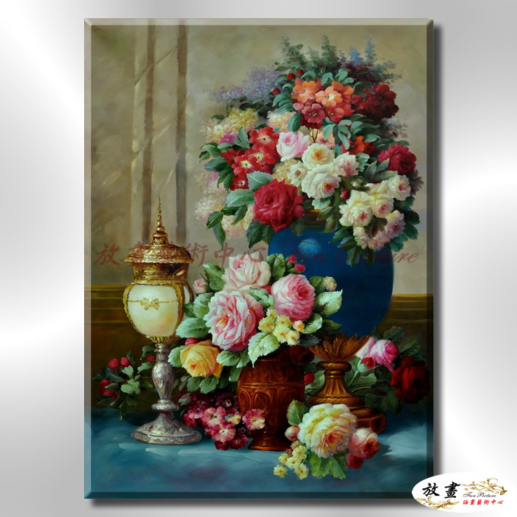 古典花卉84 純手繪 油畫 直幅 多彩 中性色系 寫實 掛畫 無框畫 民宿 室內設計 居家佈置