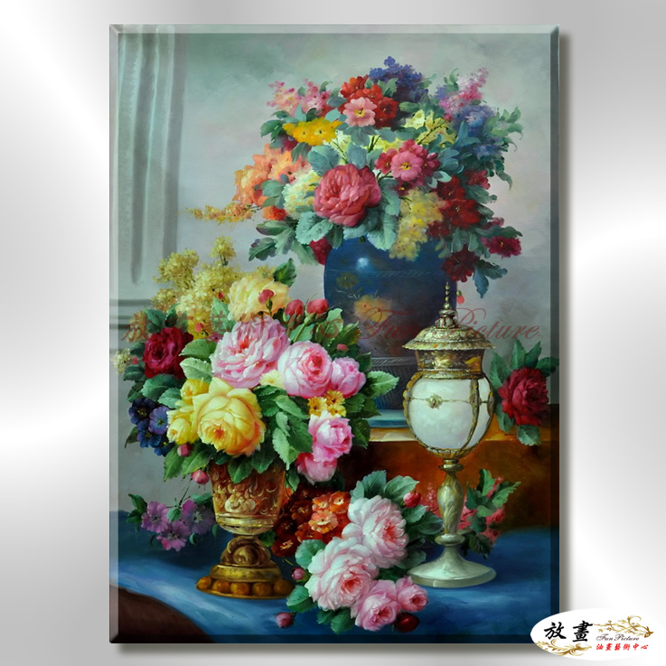 古典花卉85 純手繪 油畫 直幅 多彩 中性色系 寫實 掛畫 無框畫 民宿 室內設計 居家佈置 